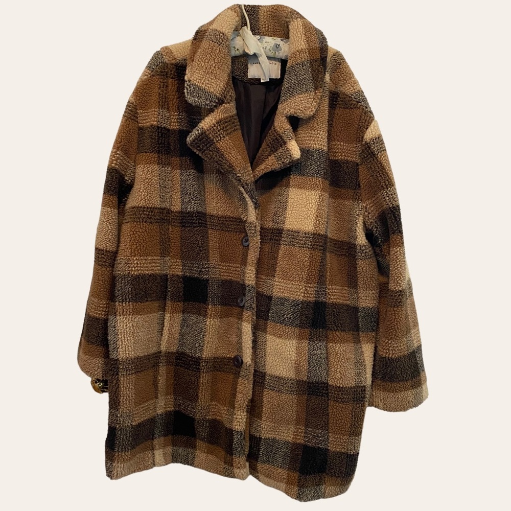 American Eagle Outfitters Brown Plaid Teddy Jacket